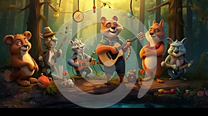 vector illustration of musical animals music troop