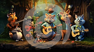 vector illustration of musical animals music troop