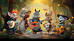 vector illustration of musical animals music troop