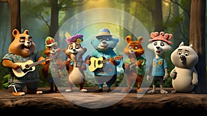 vector illustration of musical animals music troop