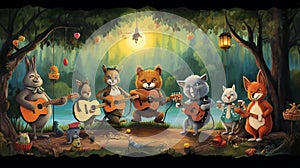 vector illustration of musical animals music troop