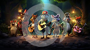 vector illustration of musical animals music troop