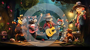 vector illustration of musical animals music troop