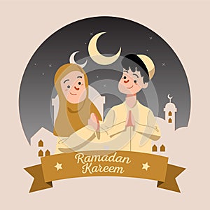 Vector illustration of Muslim Family blessing Ramadan Kareem