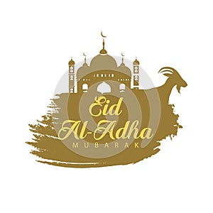 Vector illustration. Muslim holiday Eid al-Adha. silhouetted mosque and sheep. graphic design decoration kurban bayrami. month