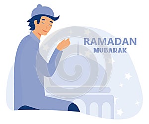 vector illustration of muslim offering namaaz for Eid, Eid mubarak,