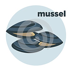 Vector illustration mussel. Seafood icon.
