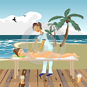 Vector illustration of naked woman pampering herself by enjoying