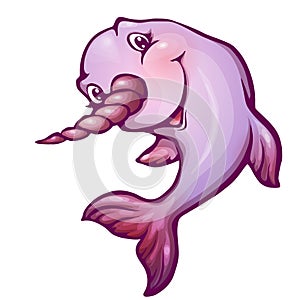 Vector illustration of narwhal in cartoon style