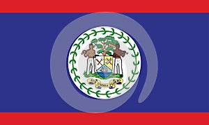 Vector illustration of the national flag of belize. The official flag of Belize consists of the Coat of Arms