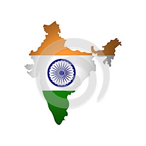 Vector illustration with national flag and map simplified shape of Republic of India. Volume shadow on the map