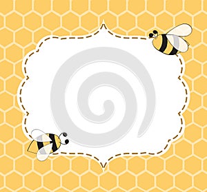 Vector Illustration of a Natural Background with Honeycombs Bees frame hand drawn