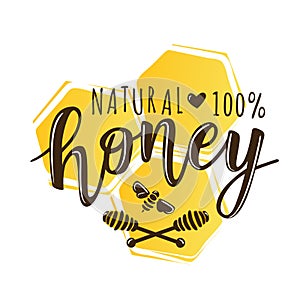 Vector illustration of a `natural honey` lettering