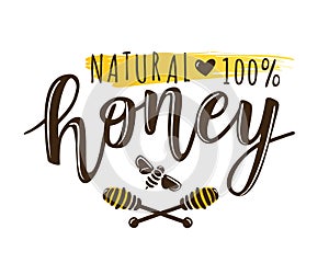 Vector illustration of a `natural honey` lettering