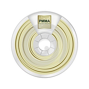 Vector natural transparent pmma filament for 3D printing wounded on the spool with a name PMMA. Plastic glass material photo