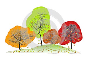 Vector illustration of natural trees with falling leaves.