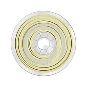 Vector illustration of natural white and yellow filament for 3D printing wounded on the spool isolated.