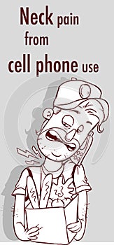 vector illustration of a Neck pain from cell phone use