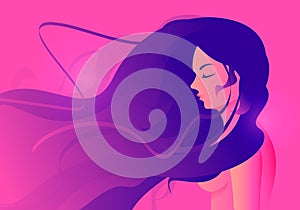 Vector Illustration Neon Colorful Silhouette Of Young Beautiful Women With Long Hair.