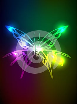 Vector illustration. Neon glowing abstract butterfly.