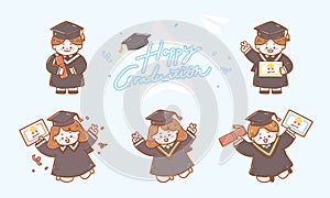 Vector illustration. New semester Happy graduation bachelor uniform student. graduation children student jumping