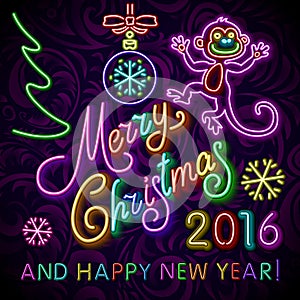 Vector Illustration of 2016 new year Outline neon light for Design, Website, Banner. Holiday party Element Template. Ch