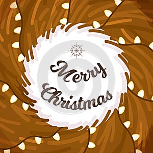 Vector illustration of the New Year\'s Eve post. Concept of a brown wreath with twigs.