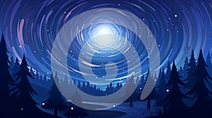 vector illustration of a night forest with a starry sky and trees