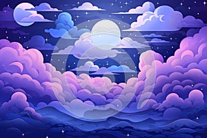 vector illustration of night sky with clouds moon and stars