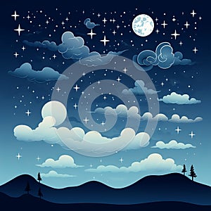 vector illustration of night sky with stars clouds and moon