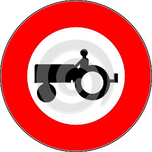 Vector illustration of a `No tractors` road sign. Red and white graphics of a traffic sign.