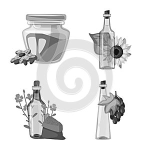 Vector illustration of nutrition and organics sign. Collection of nutrition and glass stock symbol for web.