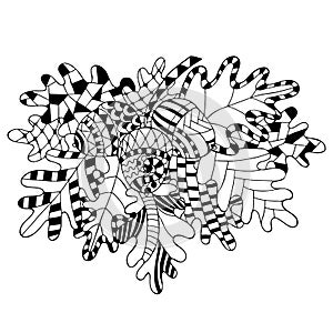 Vektor ilustrácie dub olovrant listy a žalude v čmáranice štýl 