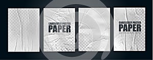 Vector illustration object. badly glued white paper. crumpled poster photo