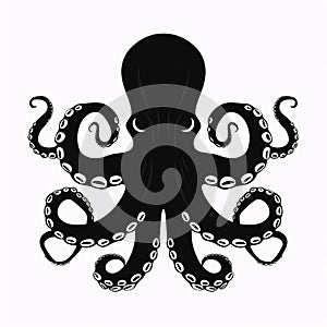 Black silhouette, tattoo of an octopus on white isolated background. Vector