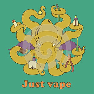 Vector illustration of octopus vaper 2