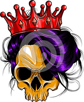 vector illustration ofFemale skull with a crown on white background. digital hand draw