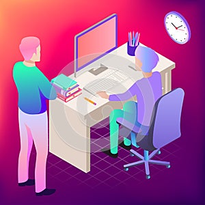 Vector illustration of office. Business icons. Communication between people. Work for company