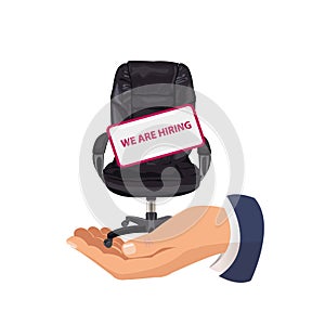 Vector illustration of an office chair. Sign vacant. Business recruitment