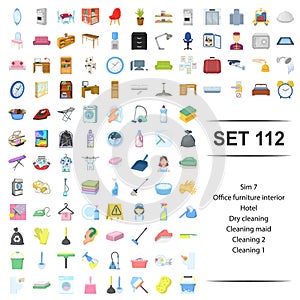 Vector illustration of office,furniture,interior,hotel,dry cleaning maid icon set.