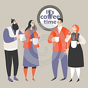 Vector illustration of office life with people drinking coffee