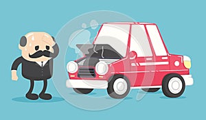 Vector illustration old car and old manon the road