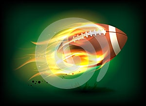 Vector illustration of an old classic leather rugby ball with laces and stitching in a fiery flame