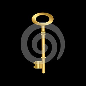 Vector illustration old golden key silhouette on black background