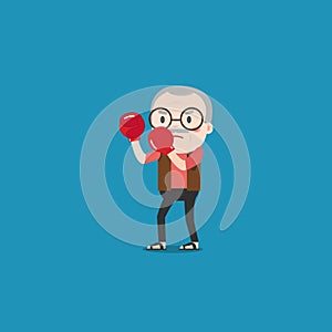Vector illustration of old man with boxing gloves.