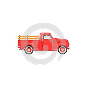 Vector Illustration of the old school Farmer`s Red Pickup Truck for Your Poster Flyer Invitation Postcard Banner Design. car