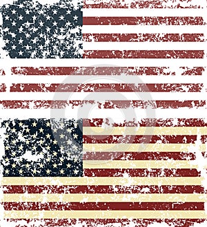 Vector illustration of old scratched flags of USA