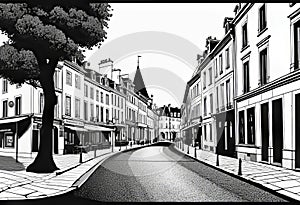 Vector illustration of old streets, beautiful city landmarks of the Victorian era, isolated on a white background