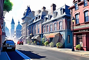 Vector illustration of old streets, beautiful city landmarks of the Victorian era, isolated on a white background