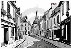 Vector illustration of old streets, beautiful city landmarks of the Victorian era, isolated on a white background